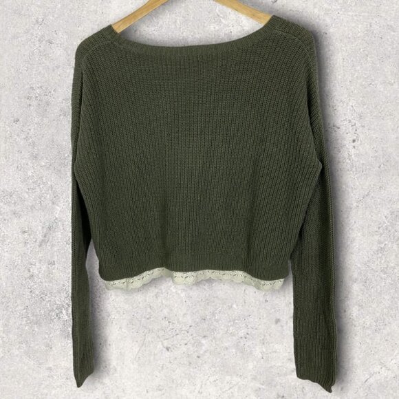 Urban Outfitters Lace Trim Crop Knit Sweater Green White Size Medium Bohemian‎ M - Picture 3 of 9